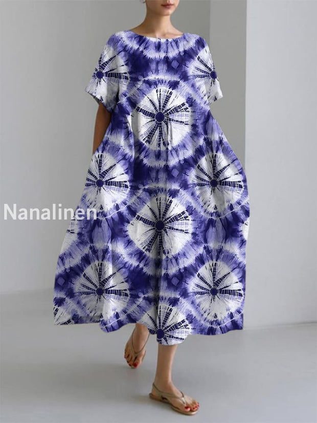 Women’s Elegant Casual Tie-dye Art Printed Short Sleeve Dress Purple / S