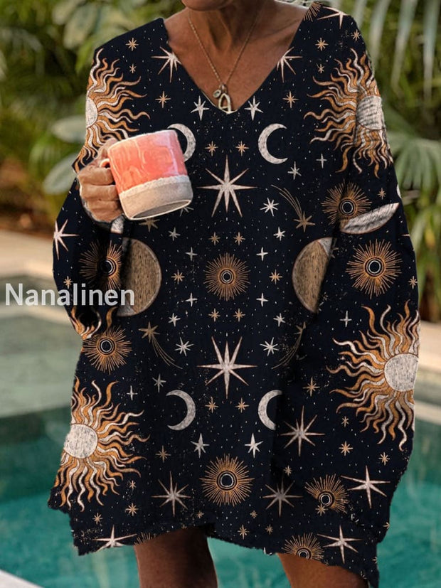 Women’s Fashion Elegant Art Print V-Neck Long Sleeve Loose Sweater A / S