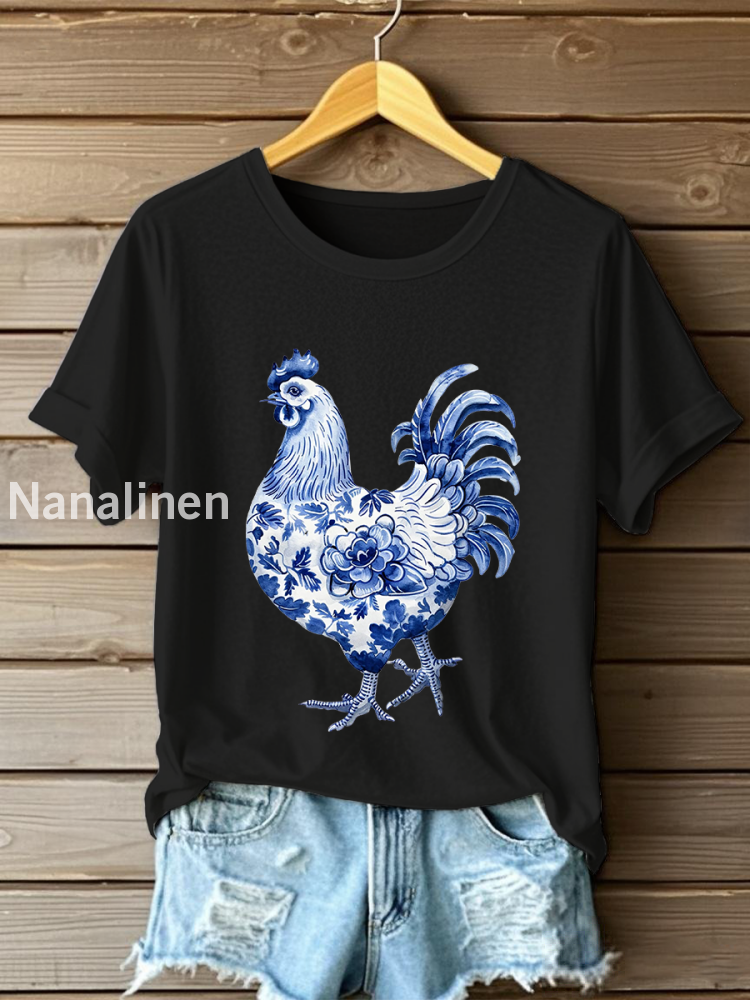 Women’s Floral Chicken Print Casual T-Shirt Black / S