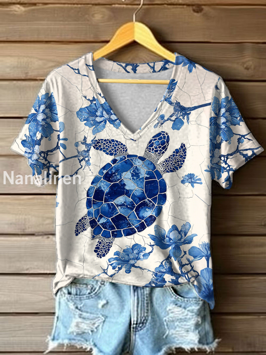 Women’s Floral Turtle Print Casual T-Shirt As picture / S