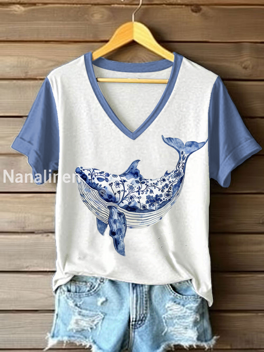 Women’s Floral Whale Print Casual T-Shirt White / S
