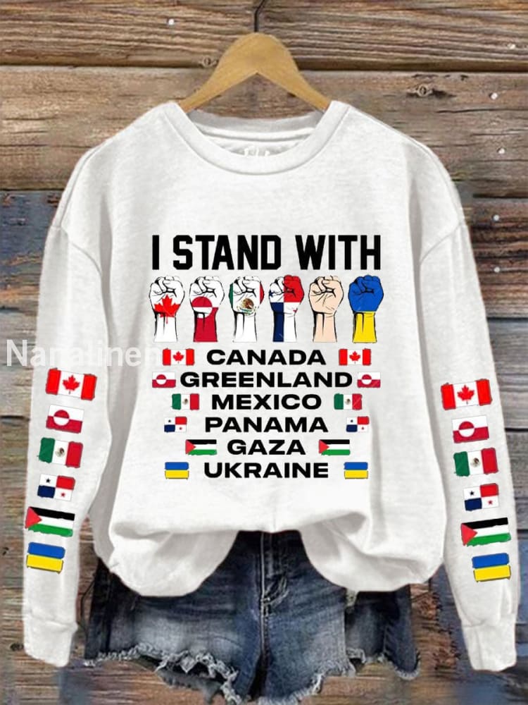 Women’s I Stand With Canada Printed Sweatshirt White / 2XL