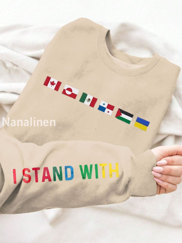 Women’s I Stand With Them Flags Printed Long Sleeve Sweatshirt Apricot / S