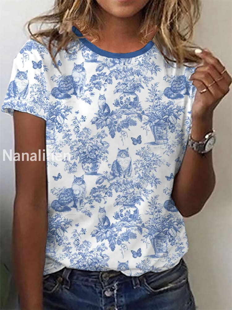 Women’s Maine Coon Cat Print Casual T-Shirt Blue / S