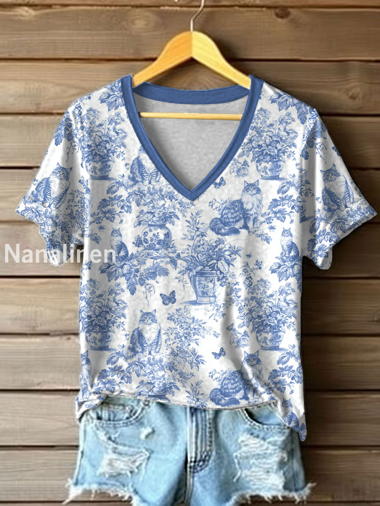 Women’s Maine Coon Cat Print Casual T-Shirt Blue / S