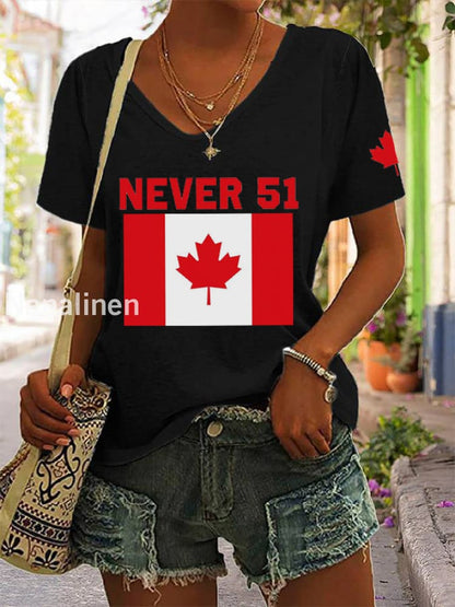 Women’s Never 51st State Canada Print V-Neck T-Shirt Black / S