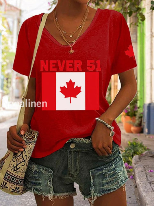 Women’s Never 51st State Canada Print V-Neck T-Shirt Red / S