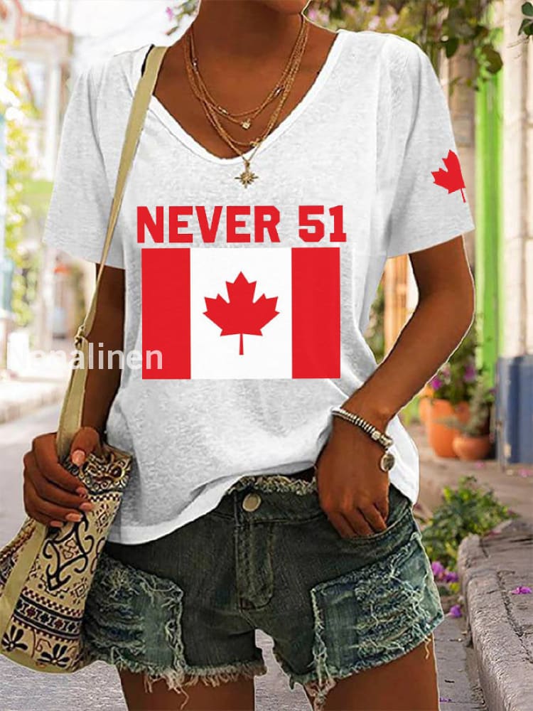 Women’s Never 51st State Canada Print V-Neck T-Shirt White / S