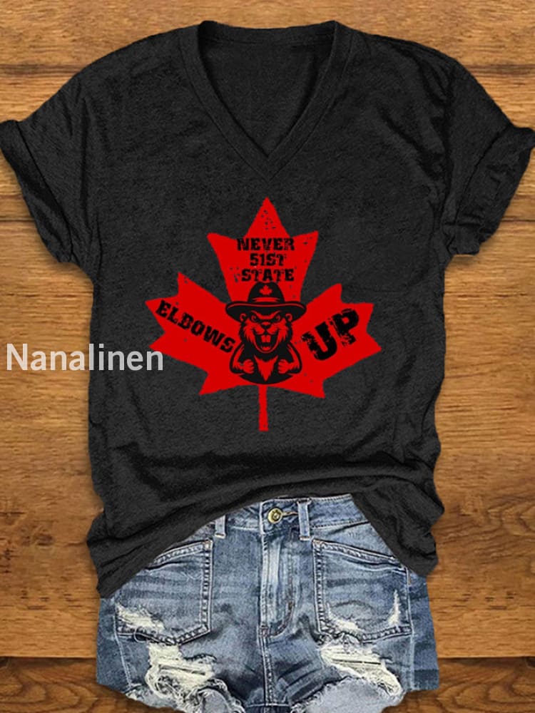 Women’s ’Never the 51st State ELBOWS UP’ Print T-Shirt Black / S