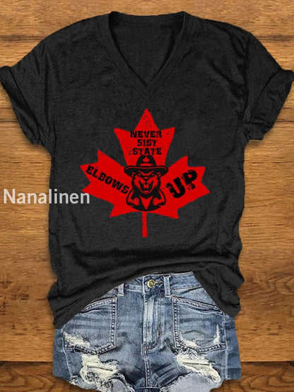 Women’s ’Never the 51st State ELBOWS UP’ Print T-Shirt Black / S