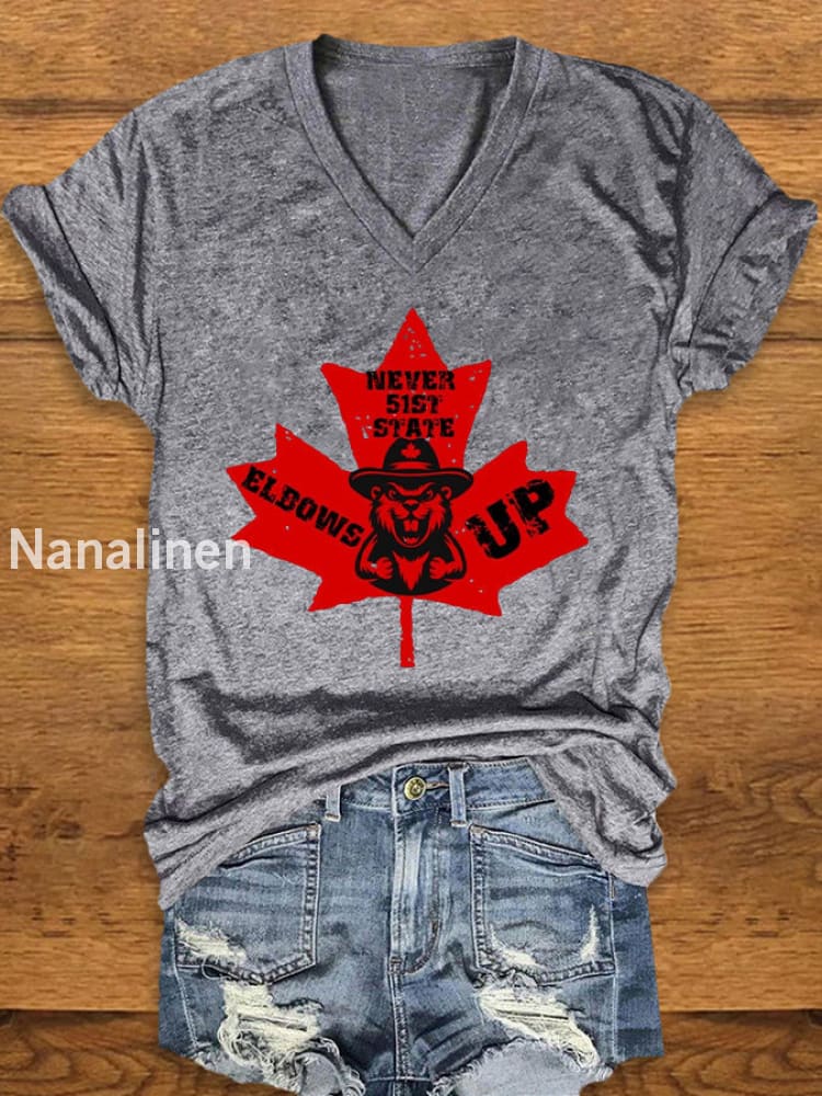Women’s ’Never the 51st State ELBOWS UP’ Print T-Shirt Light Gray / S