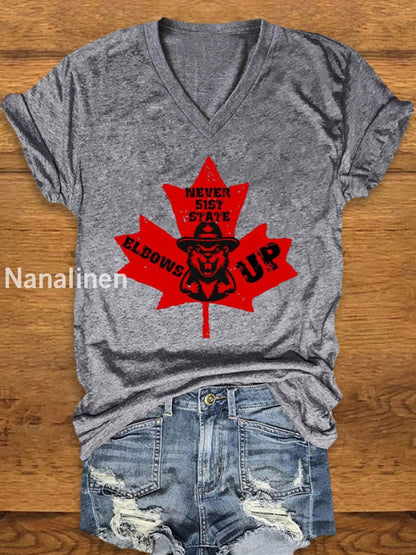 Women’s ’Never the 51st State ELBOWS UP’ Print T-Shirt Light Gray / S