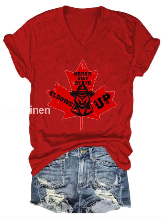 Women’s ’Never the 51st State ELBOWS UP’ Print T-Shirt Red / S