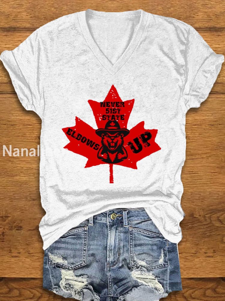 Women’s ’Never the 51st State ELBOWS UP’ Print T-Shirt White / S