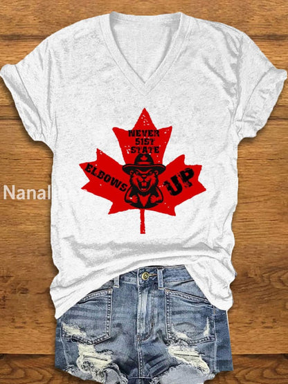 Women’s ’Never the 51st State ELBOWS UP’ Print T-Shirt White / S