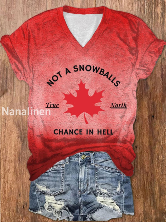 Women’s Not a Snowball’s Chance in Hell Canada Printed V-Neck Shirt Red / S