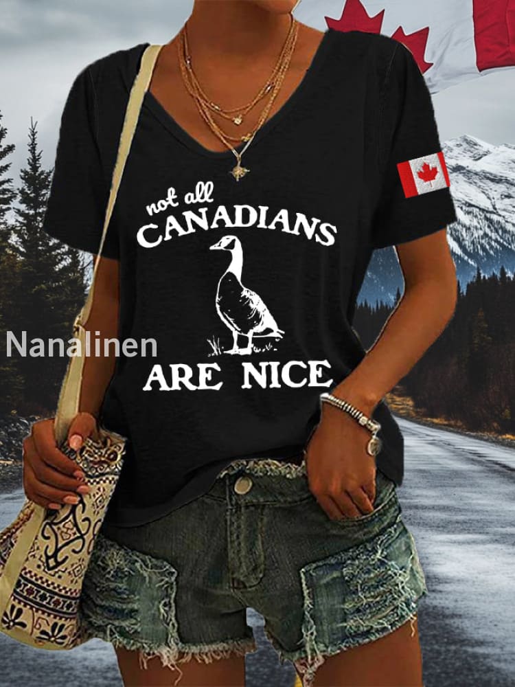 Women’s Not All Canadians Are Nice Defend Canada V-Neck Tee Black / S