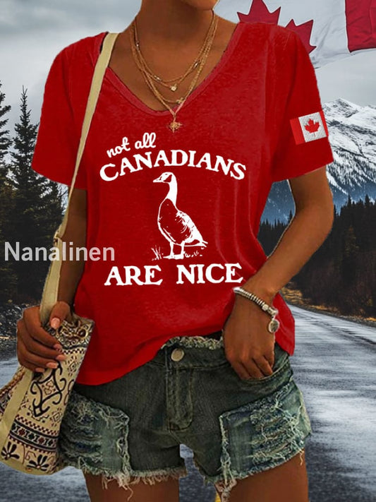 Women’s Not All Canadians Are Nice Defend Canada V-Neck Tee Red / S