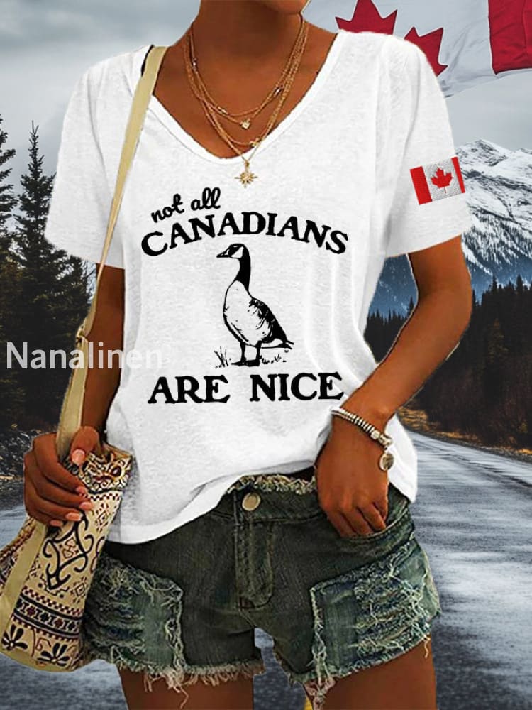 Women’s Not All Canadians Are Nice Defend Canada V-Neck Tee White / S