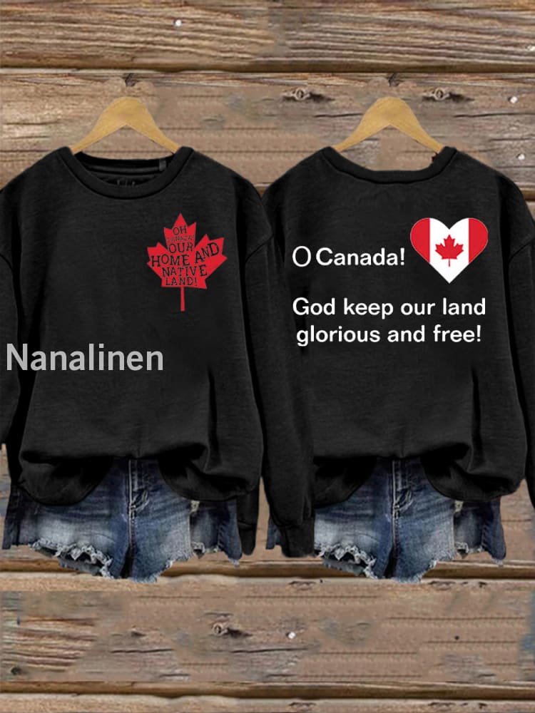 Women’s O Canada Our Home And Native Land God Keep Our Land Glorious And Free Print Sweatshirt Black / S
