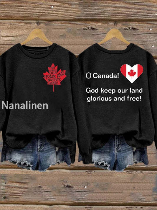Women’s O Canada Our Home And Native Land God Keep Our Land Glorious And Free Print Sweatshirt Black / S