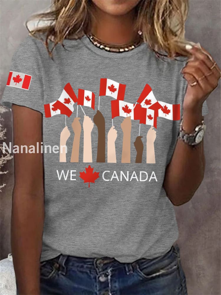 Women’s Proud To Be Canadian,Canadian Flag Print Casual Tee Light Gray / S