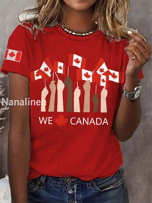 Women’s Proud To Be Canadian,Canadian Flag Print Casual Tee Red / S