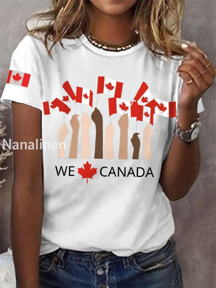 Women’s Proud To Be Canadian,Canadian Flag Print Casual Tee White / S