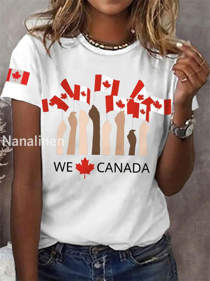 Women’s Proud To Be Canadian,Canadian Flag Print Casual Tee White / S
