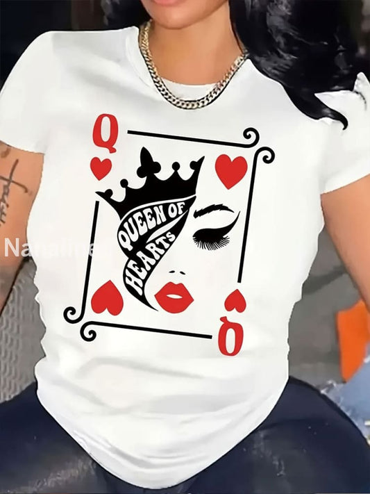 Women’s Queen of Hearts Crown Print T-shirt White / S