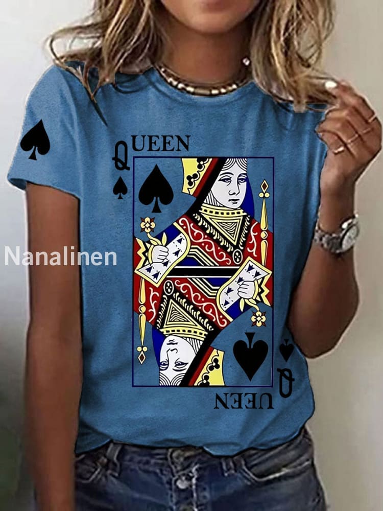 Women’s Queen Poker Printed Casual T-Shirt Blue / S