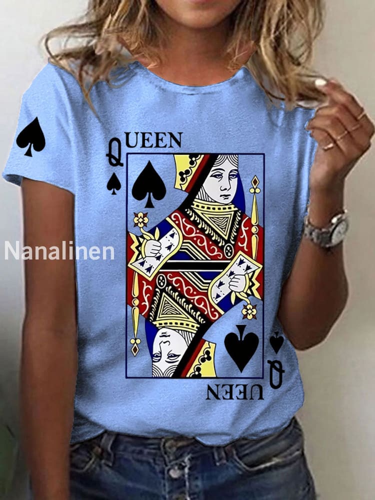 Women’s Queen Poker Printed Casual T-Shirt Light Blue / S