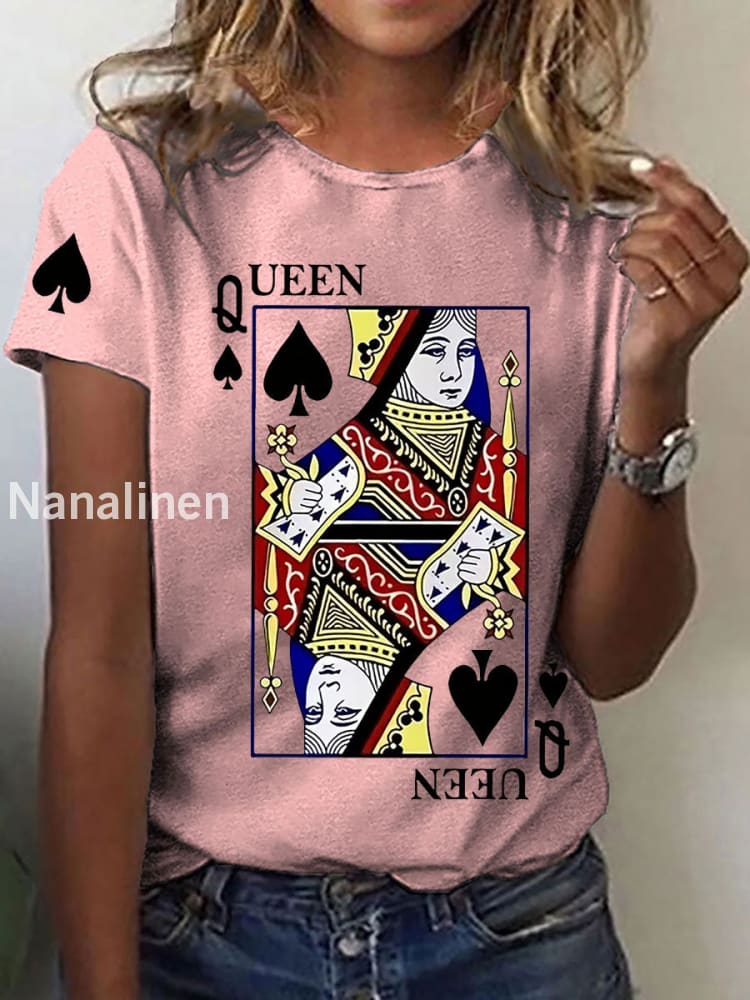 Women’s Queen Poker Printed Casual T-Shirt Pink / S