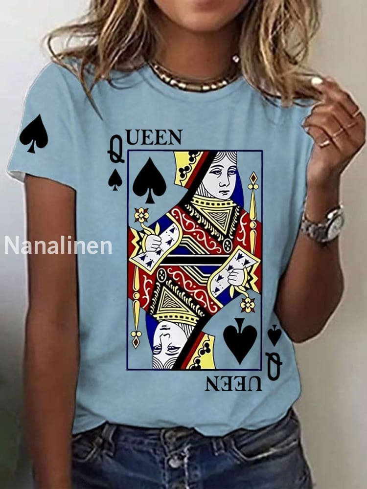 Women’s Queen Poker Printed Casual T-Shirt Sky Blue / S