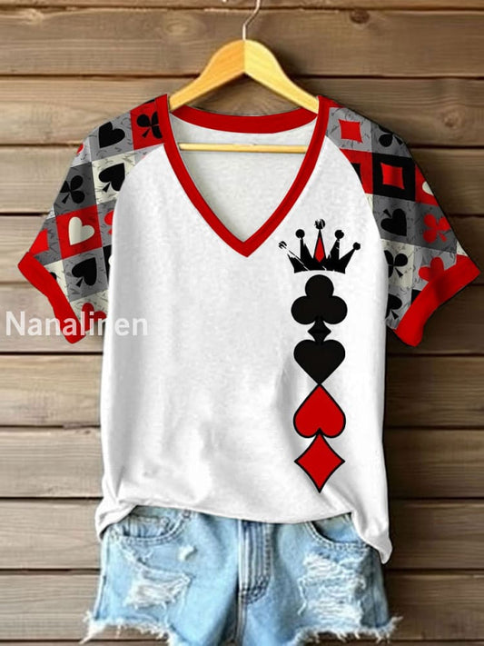 Women’s Queen Poker Printed Casual T-Shirt White / S