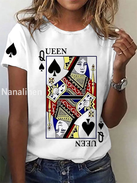 Women’s Queen Poker Printed Casual T-Shirt White / S