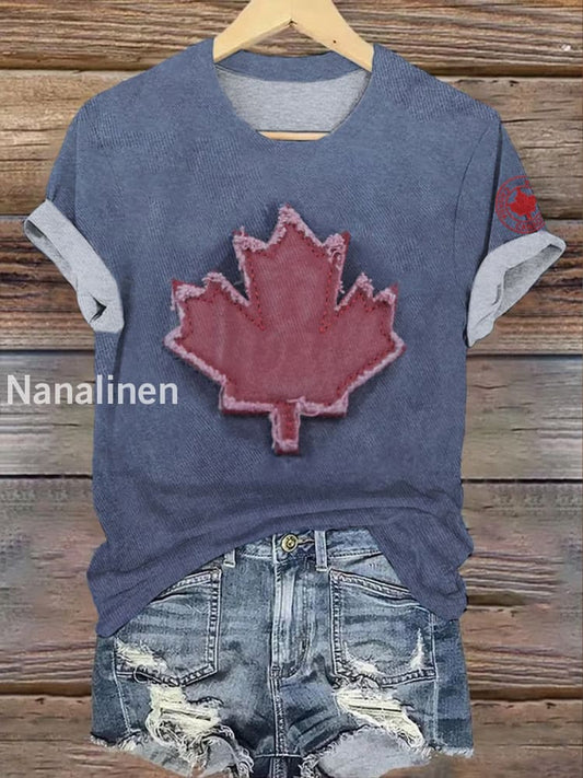 Women’s Retro Canada Day Print Short Sleeve T-Shirt Picture 1 / S