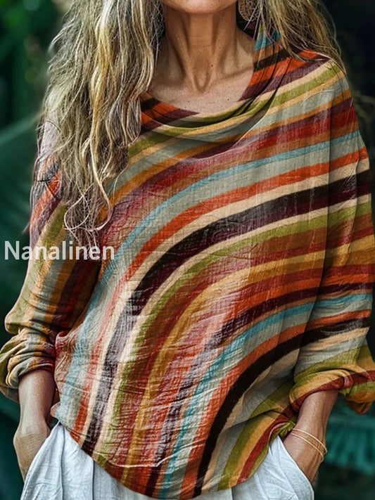 Women’s Vintage Bohemian Floral Print Casual Long Sleeve Comfortable Cotton Shirt Top A / S