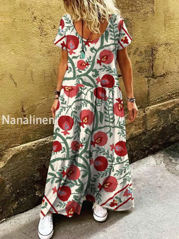 Women’s Vintage Bohemian Pattern Print Art Short Sleeve Casual Dress Colorful / S