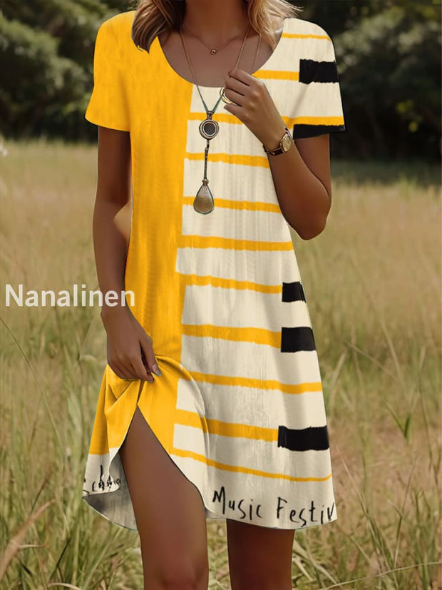 Women`s Vintage Boho Color Block Print Cotton Casual Midi Dress Colorful / S