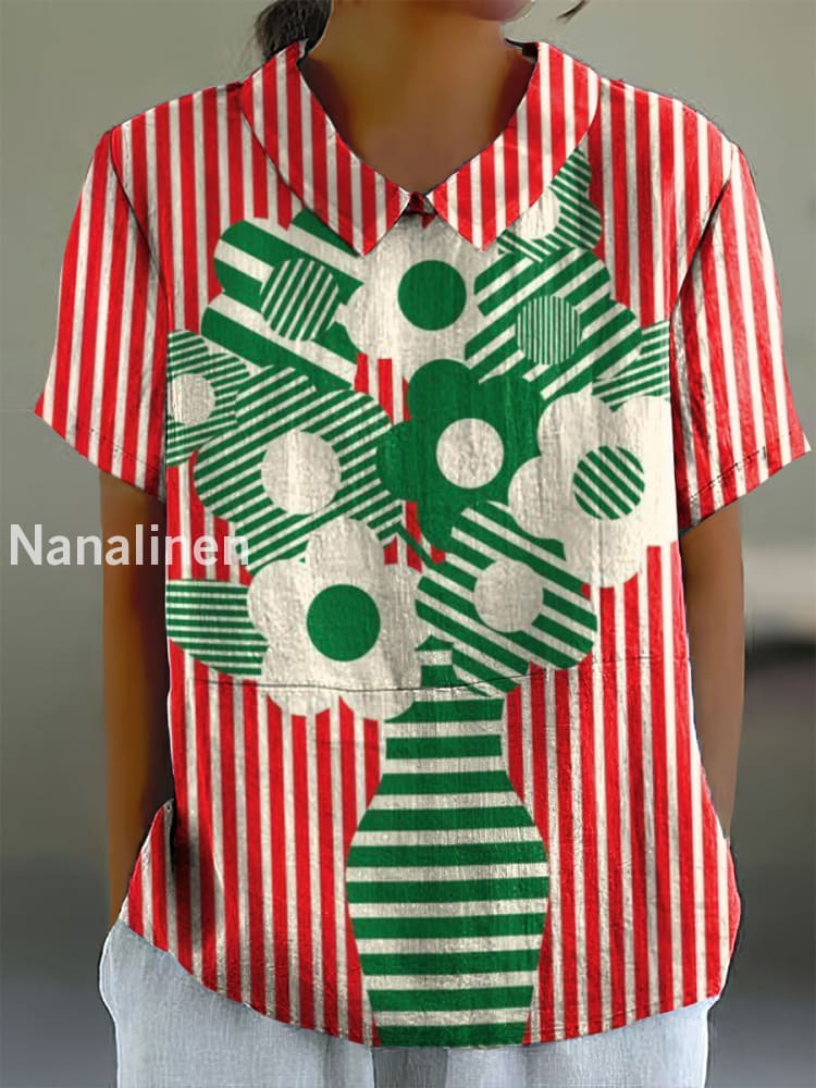 Women’s Vintage Boho Flowers Print Doll Collar Cotton Casual Shirt Colorful / S
