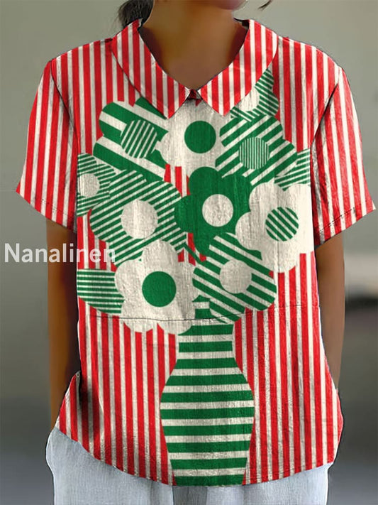 Women’s Vintage Boho Flowers Print Doll Collar Cotton Casual Shirt Colorful / S