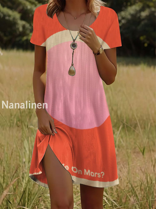 Women`s Vintage Boho Geometry Print Cotton Casual Midi Dress Colorful / S