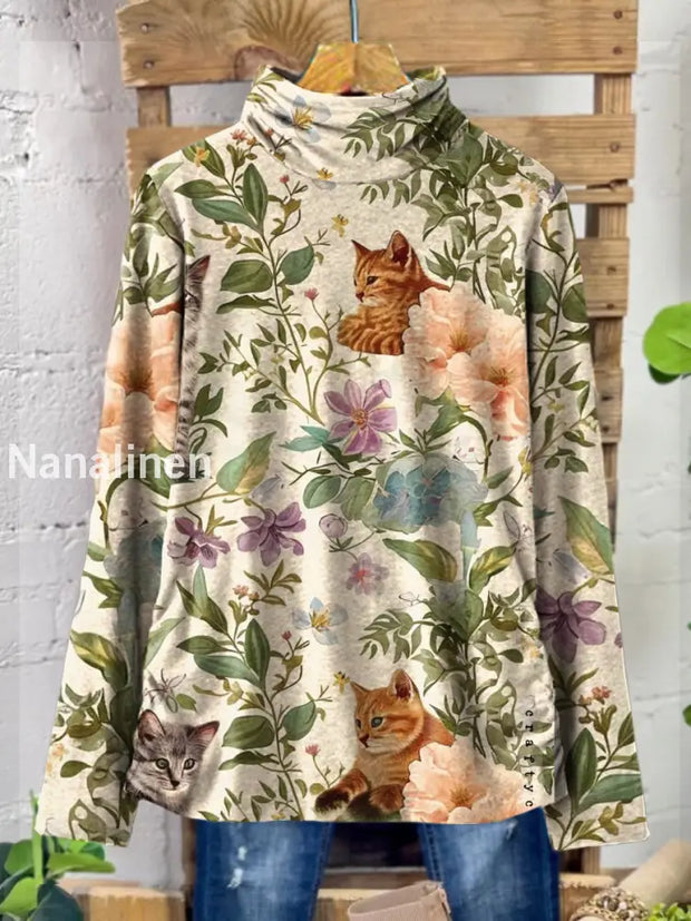 Women’s Vintage Floral Art Pattern Print Casual Cotton Top A / S