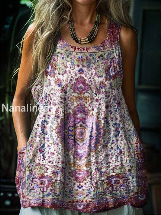 Women’s Vintage Floral Art Print Cotton Crew Neck Top A / S