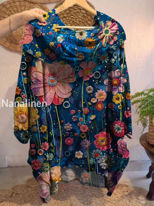 Women’s Vintage Floral Art Print Front and Back Short Sleeve Cotton Shirt A / S