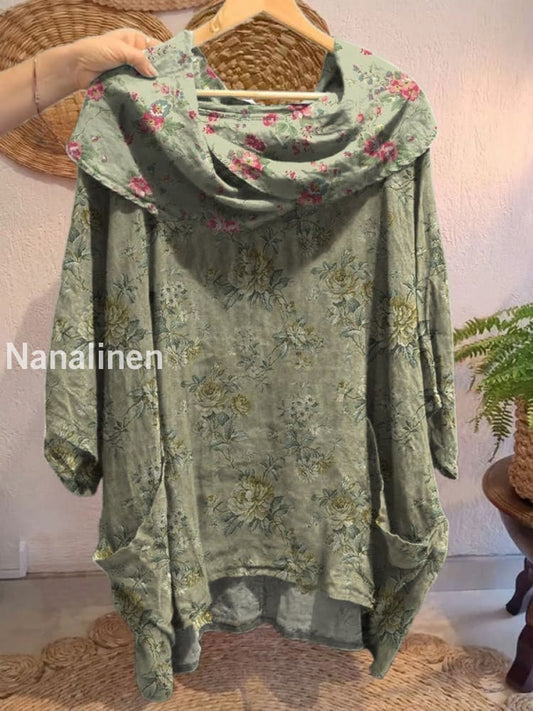 Women’s Vintage Floral Art Print Front and Back Short Sleeve Cotton Shirt A / S