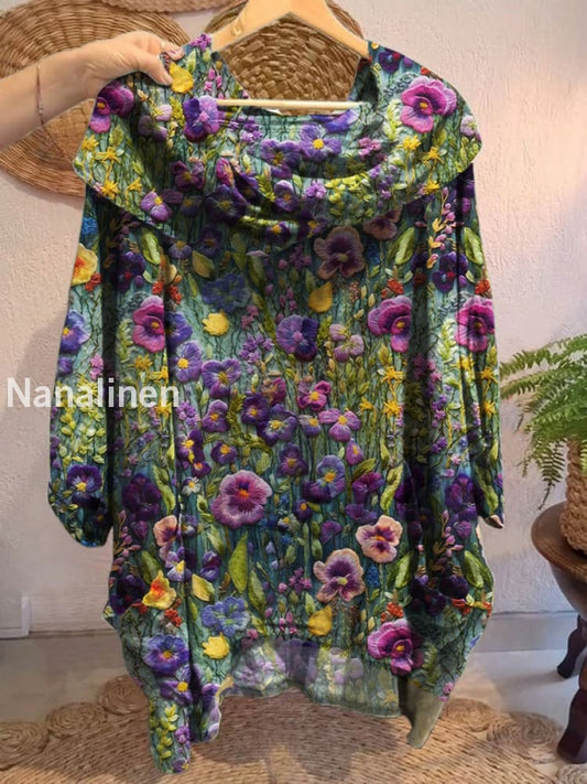 Women’s Vintage Floral Art Print Front and Back Short Sleeve Cotton Shirt A / S