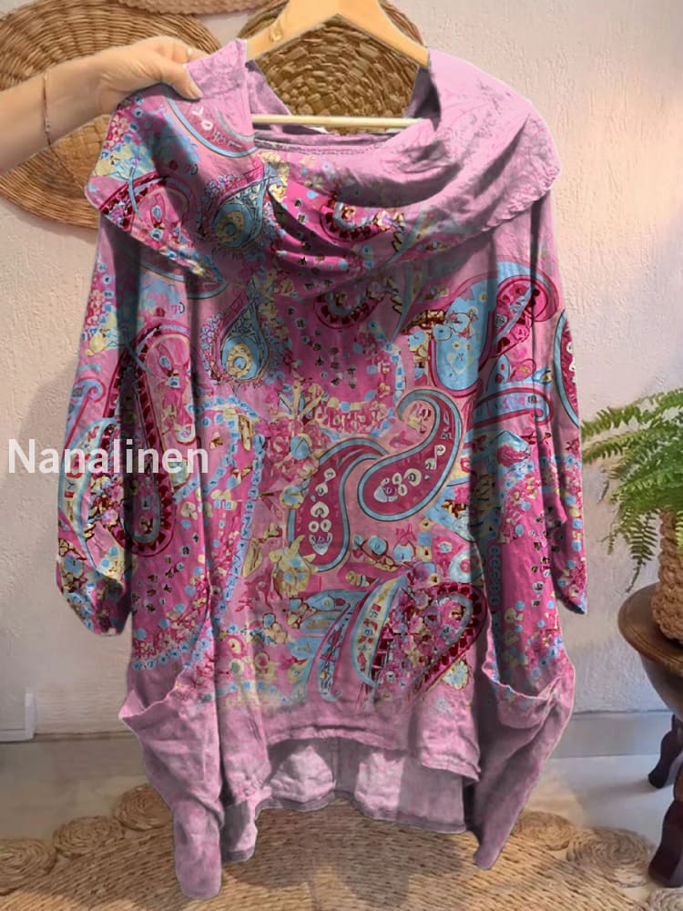 Women’s Vintage Floral Art Print Front and Back Short Sleeve Cotton Shirt A / S