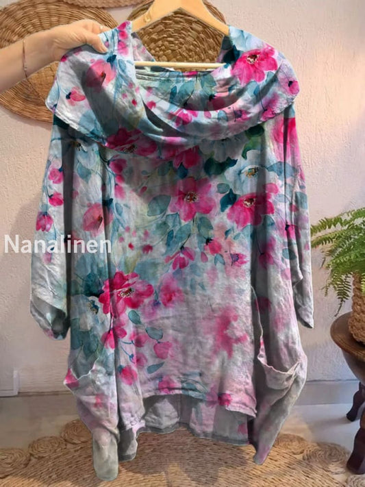 Women’s Vintage Floral Art Print Front and Back Short Sleeve Cotton Shirt A / S